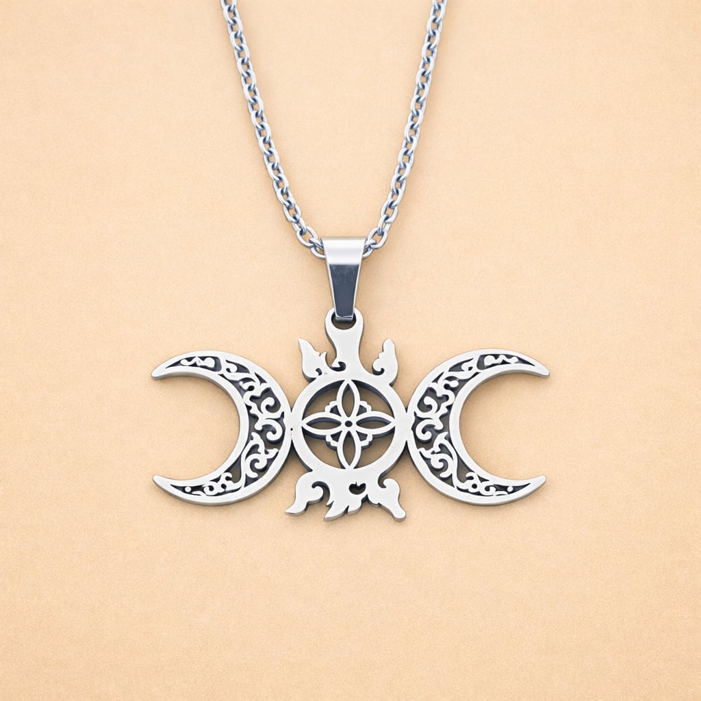 Collier Triple Lune & Nœud de Sorcière – Féminin Sacré & Protection Ancienne